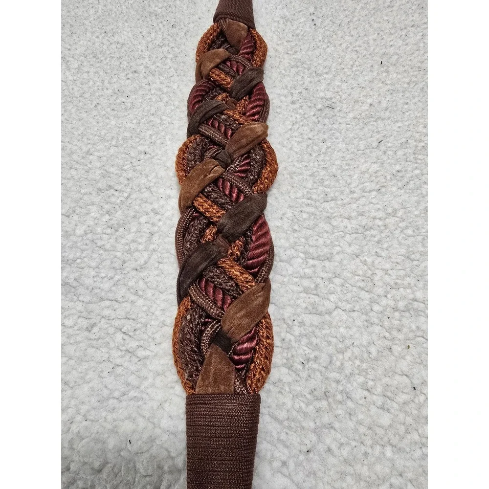 Leather Shop Vintage Braided Cinch Belt Brown Copper Burgundy Elastic Gold Clasp